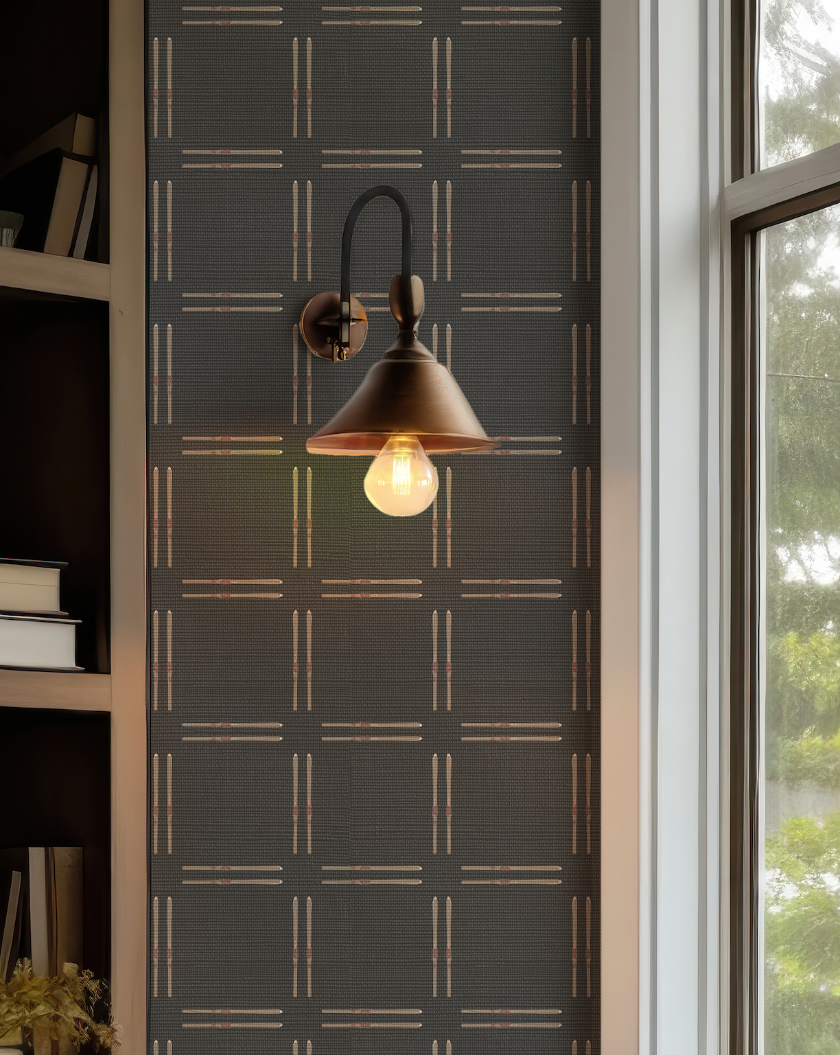 Vintage Ski Plaid on Black Grasscloth Wallpaper