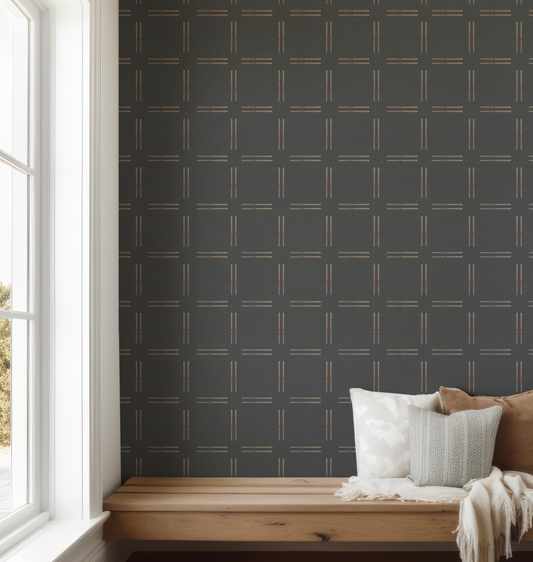 Vintage Ski Plaid on Black Wallpaper