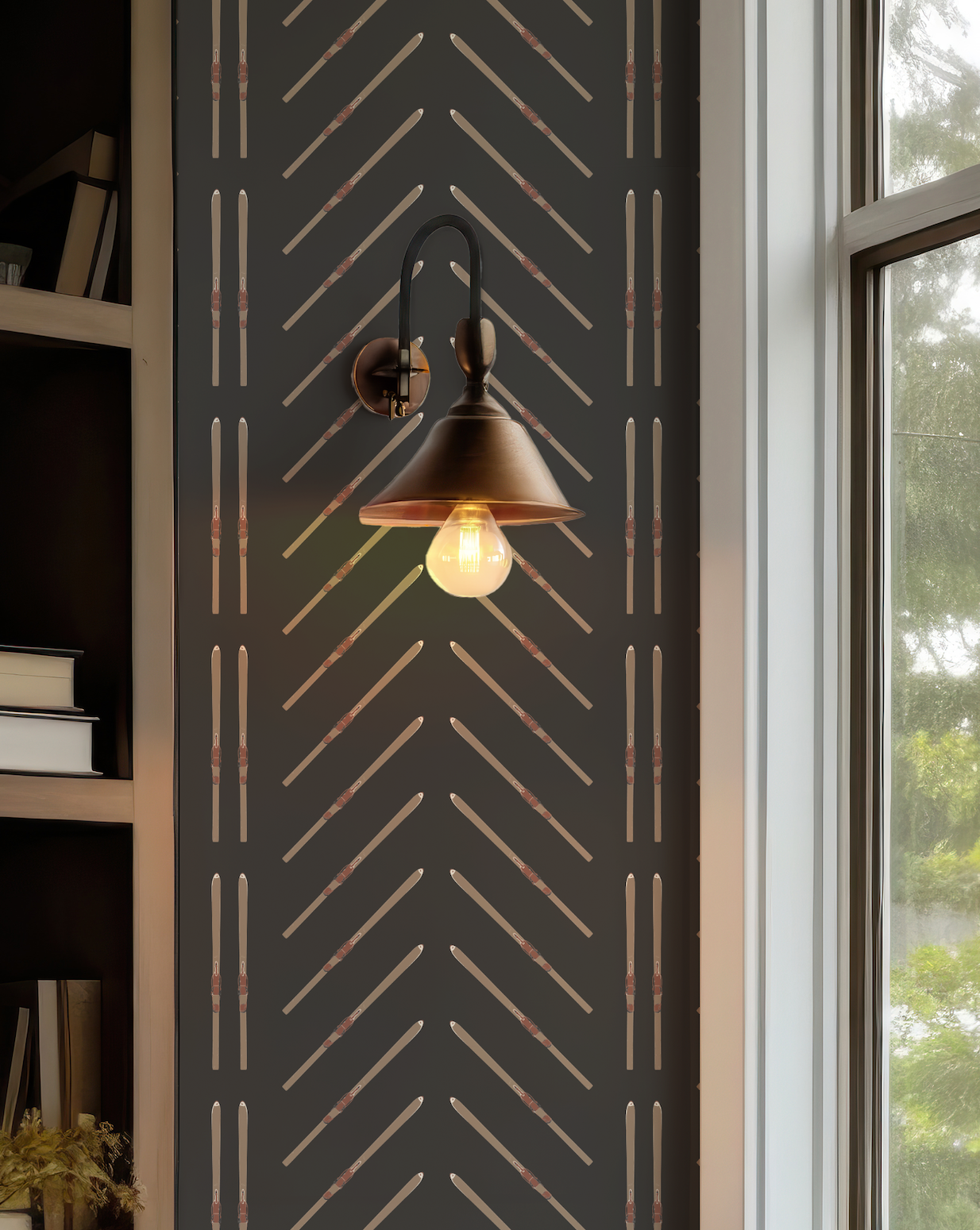 Vintage Ski Chevron Stripe on Black Vinyl Wallpaper