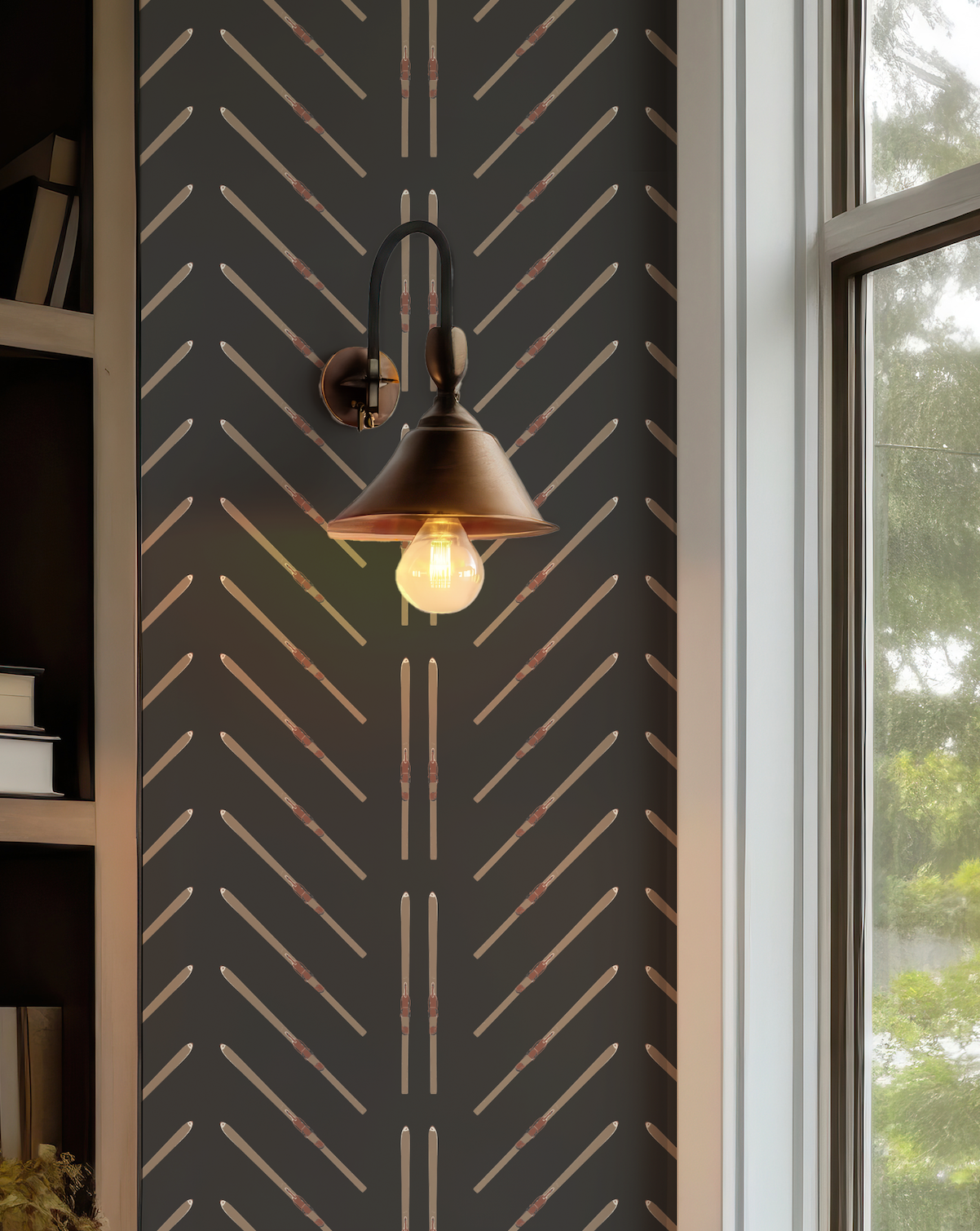 Vintage Ski Chevron Stripe on Black Vinyl Wallpaper