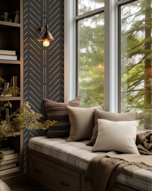 Vintage Ski Chevron Stripe on Black Vinyl Wallpaper