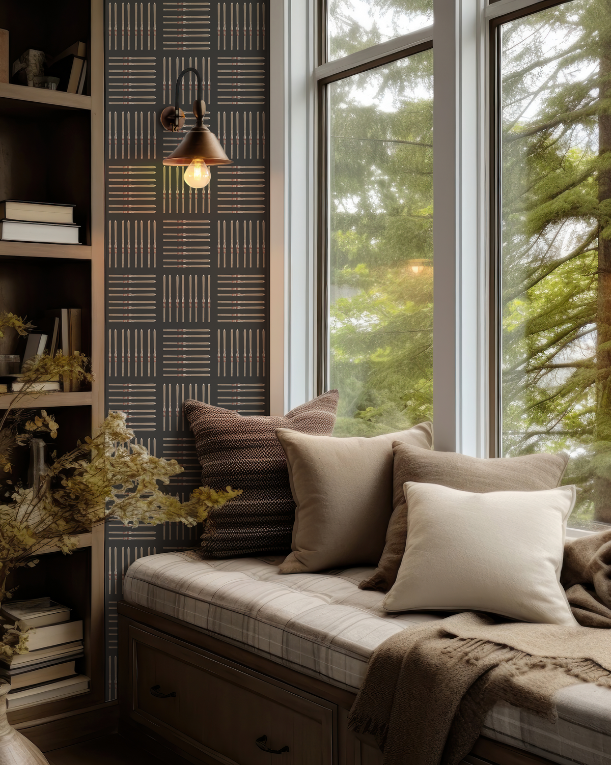 Ski Wallpaper in winter retreat interior.