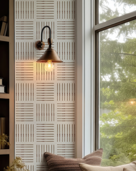 Vintage Ski Square on White Wallpaper, Large Scale