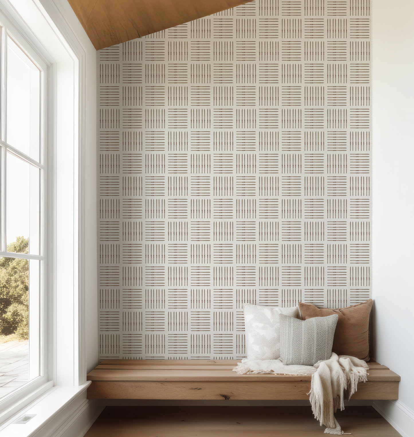 Vintage Ski Square on White Wallpaper, Large Scale