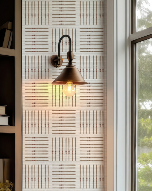 Vintage ski wallpaper on natural grasscloth