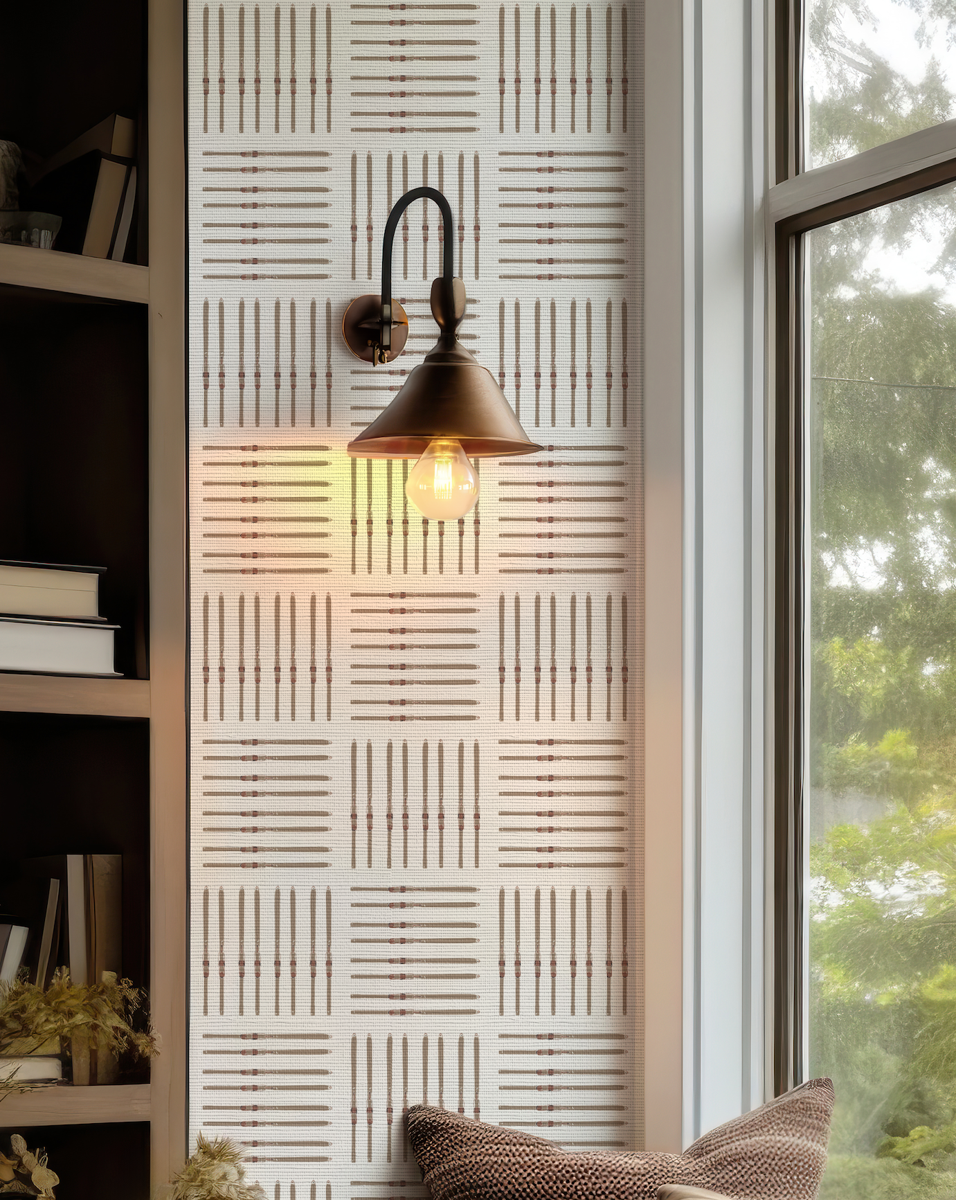 Vintage Ski Square on Grasscloth Wallpaper