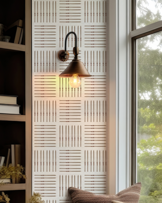 Vintage Ski Square on Grasscloth Wallpaper