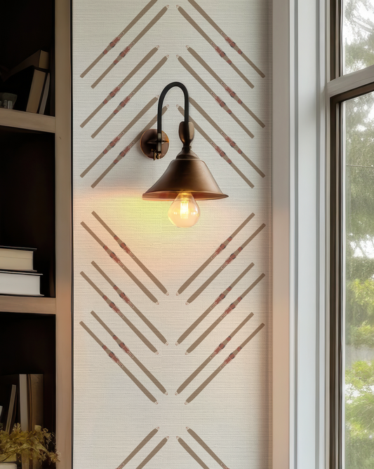 Vintage Ski Diamond Off White Grasscloth Wallpaper
