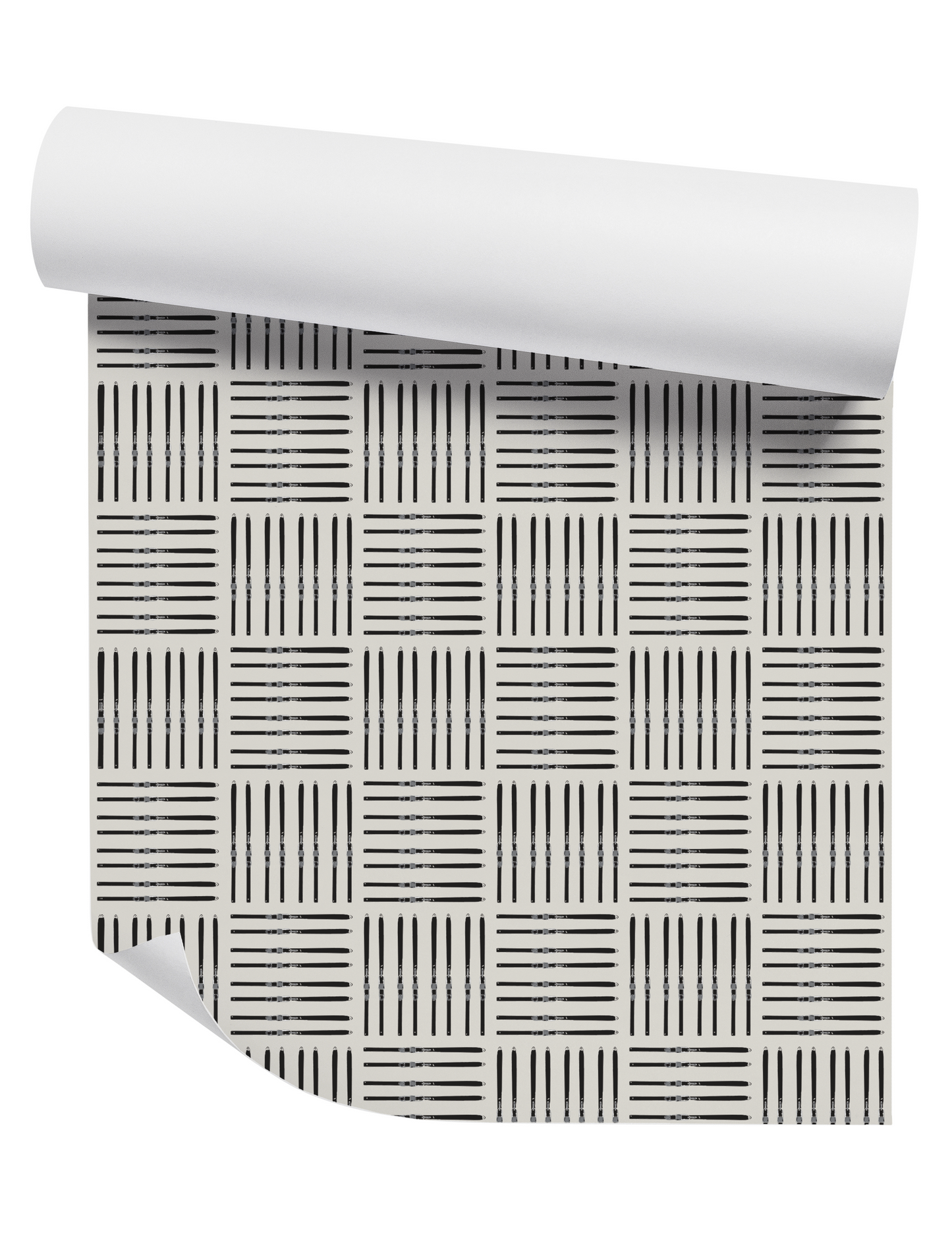 Willow + Wild Ski Square Black on Off White Grasscloth Wallpaper Roll - 32" x 22'