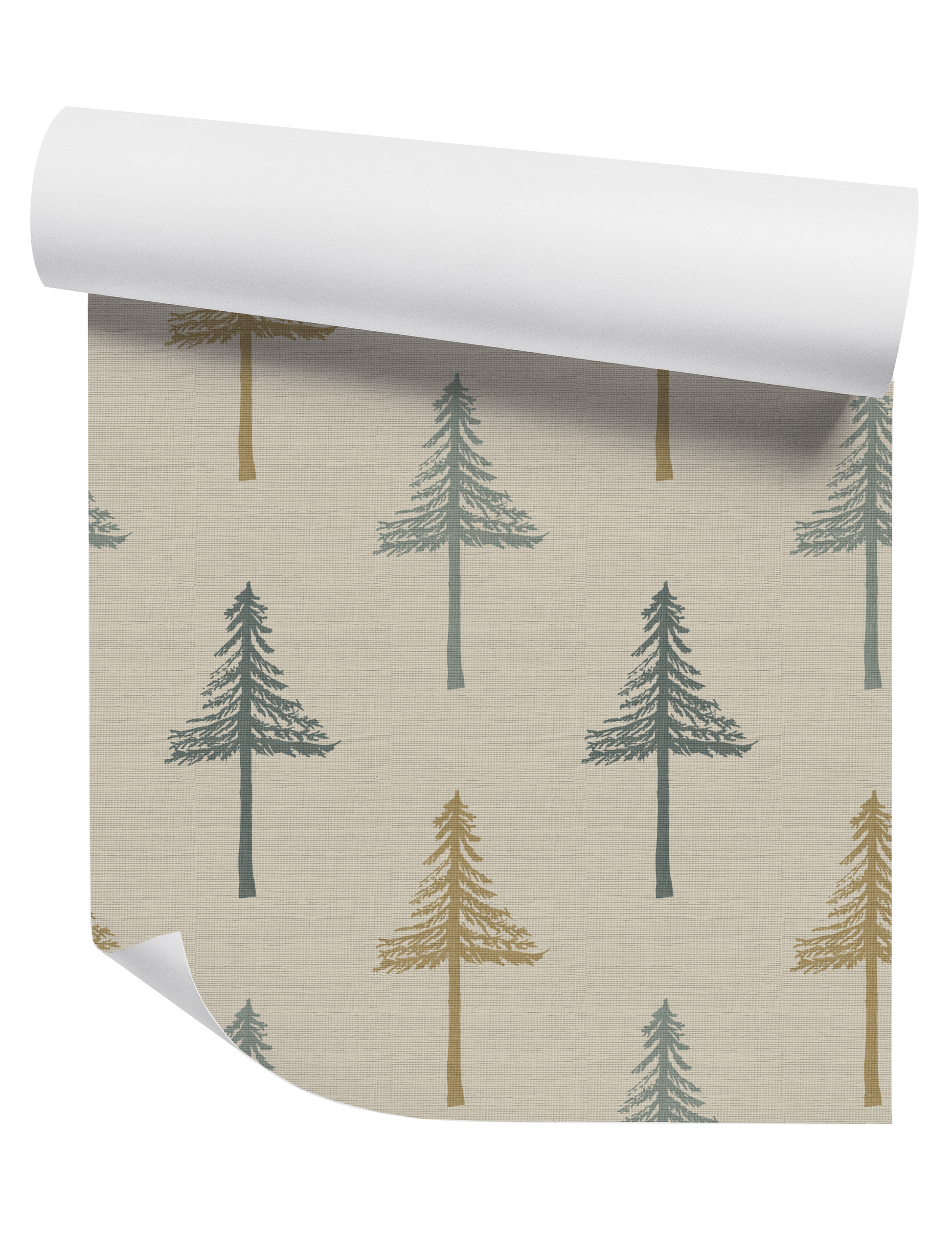 Willow + Wild Pine Tree Sage Blend on Golden Grasscloth Wallpaper Roll - 32" x 22'