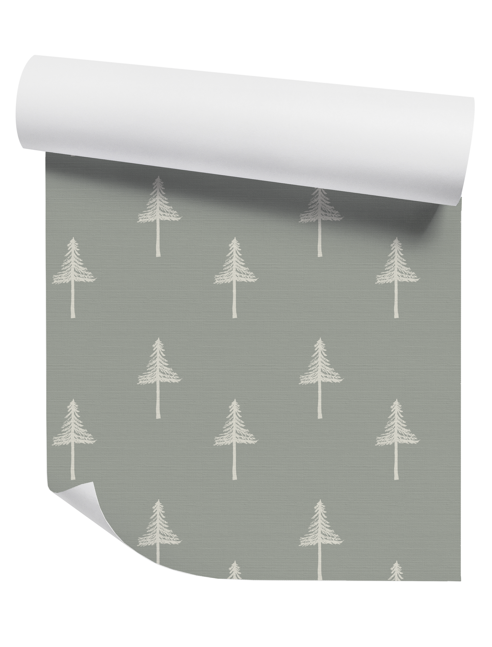 Willow + Wild Small Sketched Pine Tree Cream on Sage Grasscloth Wallpaper Roll - 32" x 22'