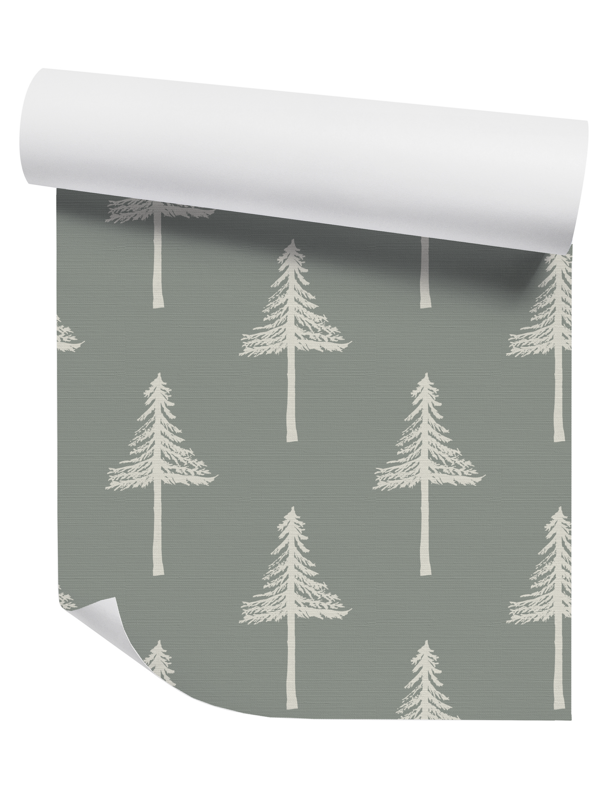 Willow + Wild Pine Tree Cream on Sage Grasscloth Wallpaper Roll - 32" x 22'