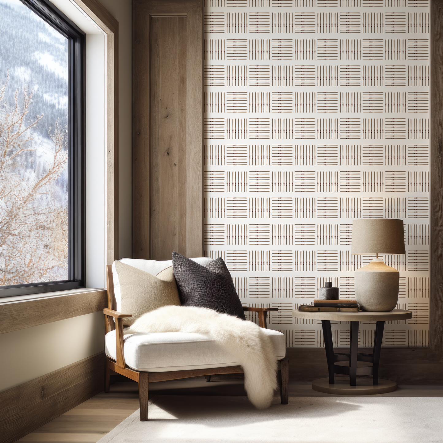 Ski Square Vintage on White Wallpaper
