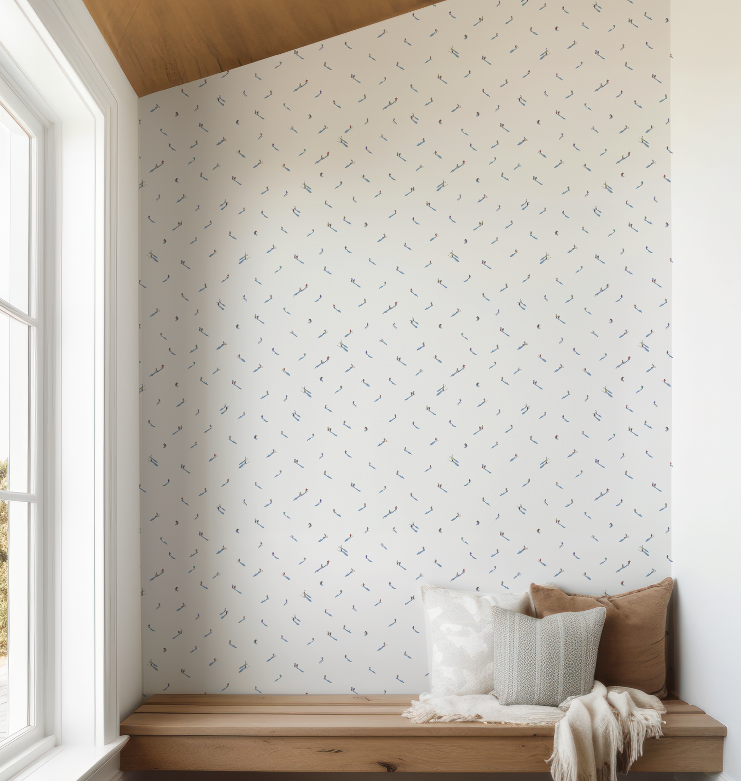 Wide Width Ski Hill on White Wallpaper