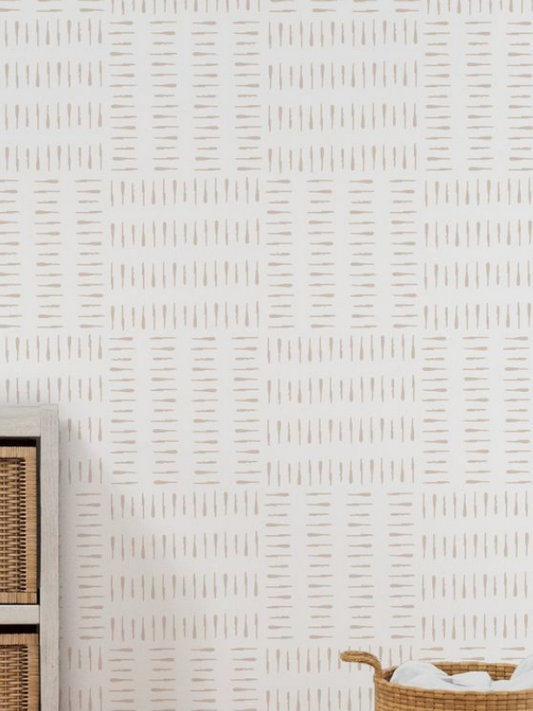 Willow + Wild Tan Squares On White Grasscloth Wallpaper Roll - 32" x 22'
