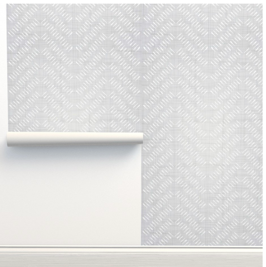 Willow + Wild White Chevron on Grey Linen Texture Grasscloth Wallpaper Roll - 32" x 22'