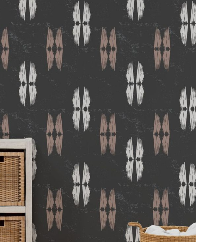 Willow + Wild White and Sienna Taos with Texture on Darkest Grey Grasscloth Wallpaper Roll - 32" x 22'