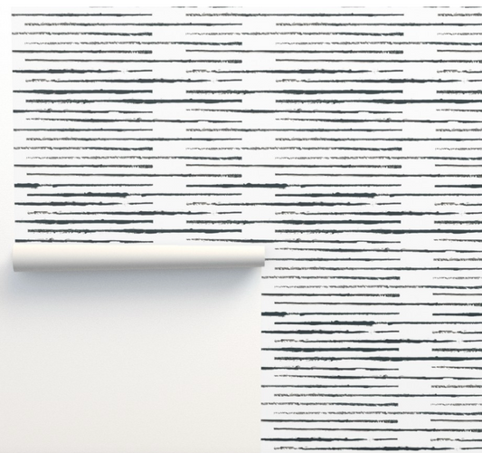 Willow + Wild Black & Grey Horizontal Stripe Grasscloth Wallpaper Roll - 32" x 22'