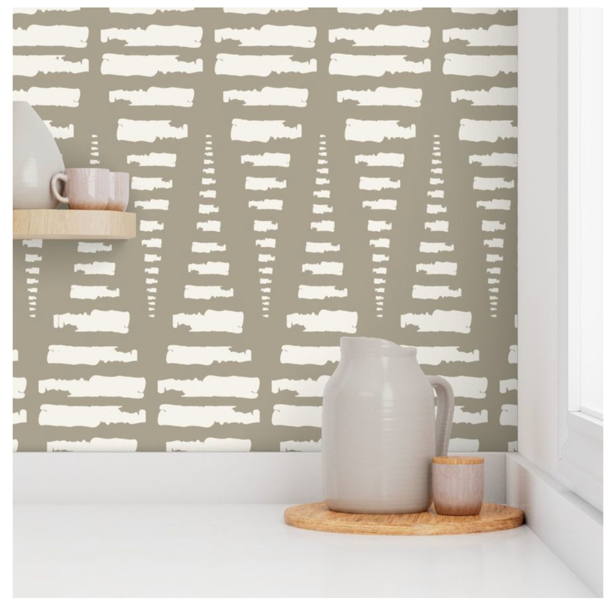 Willow + Wild Reverb in Sage and Cream Grasscloth Wallpaper Roll - 32" x 22'