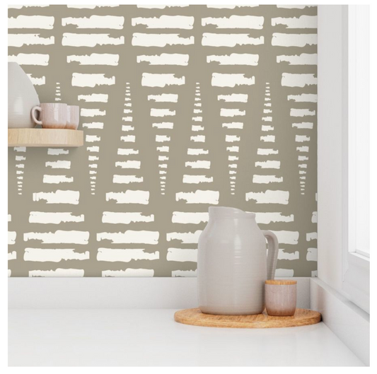 Willow + Wild Reverb in Sage and Cream Grasscloth Wallpaper Roll - 32" x 22'