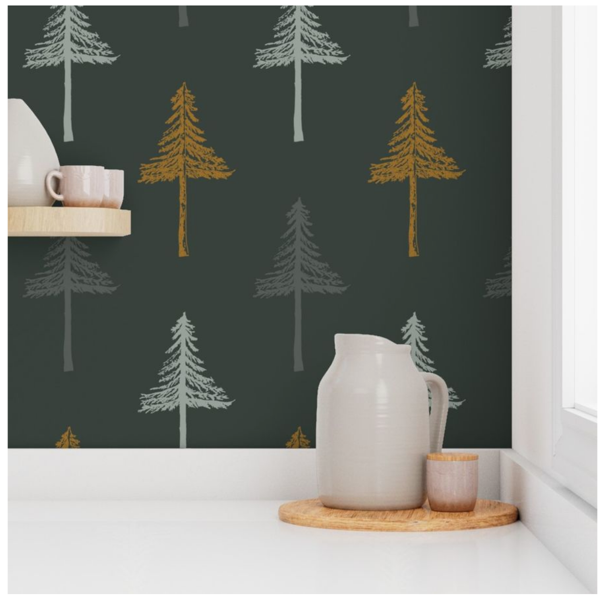 Willow + Wild Forest Tree Deep Green Grasscloth Wallpaper Roll - 32" x 22'