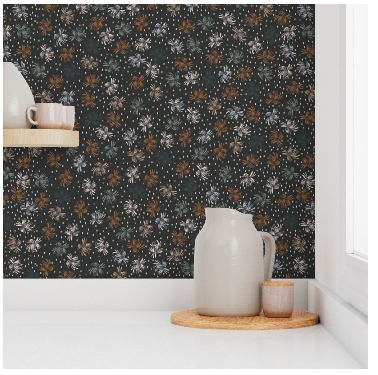 Willow + Wild Ditsy Daisy In Ash Grasscloth Wallpaper Roll - 32" x 22'