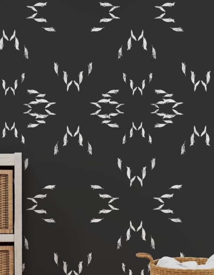 Willow + Wild Flame Stitch Black and White with Texture Grasscloth Wallpaper Roll - 32" x 22'