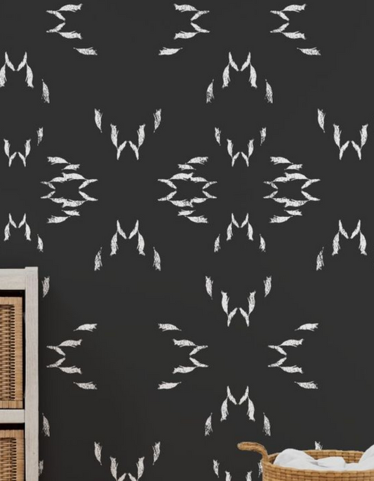 Willow + Wild Flame Stitch Black and White with Texture Grasscloth Wallpaper Roll - 32" x 22'