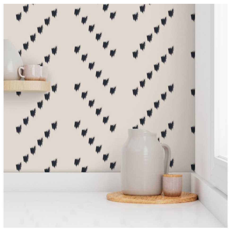 Willow + Wild Dash Chevron Ash on Cream Grasscloth Wallpaper Roll - 32" x 22'