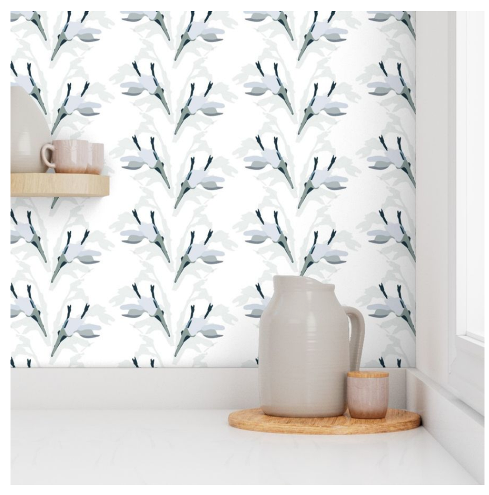 Willow + Wild Iris with Subtle Backing Stripe Grasscloth Wallpaper Roll - 32" x 22'